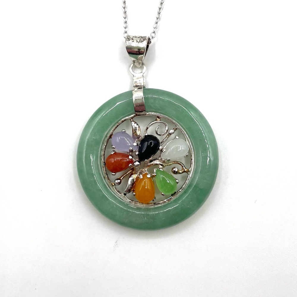 Multicolor Gemstone Pendant Sterling Silver Necklace
